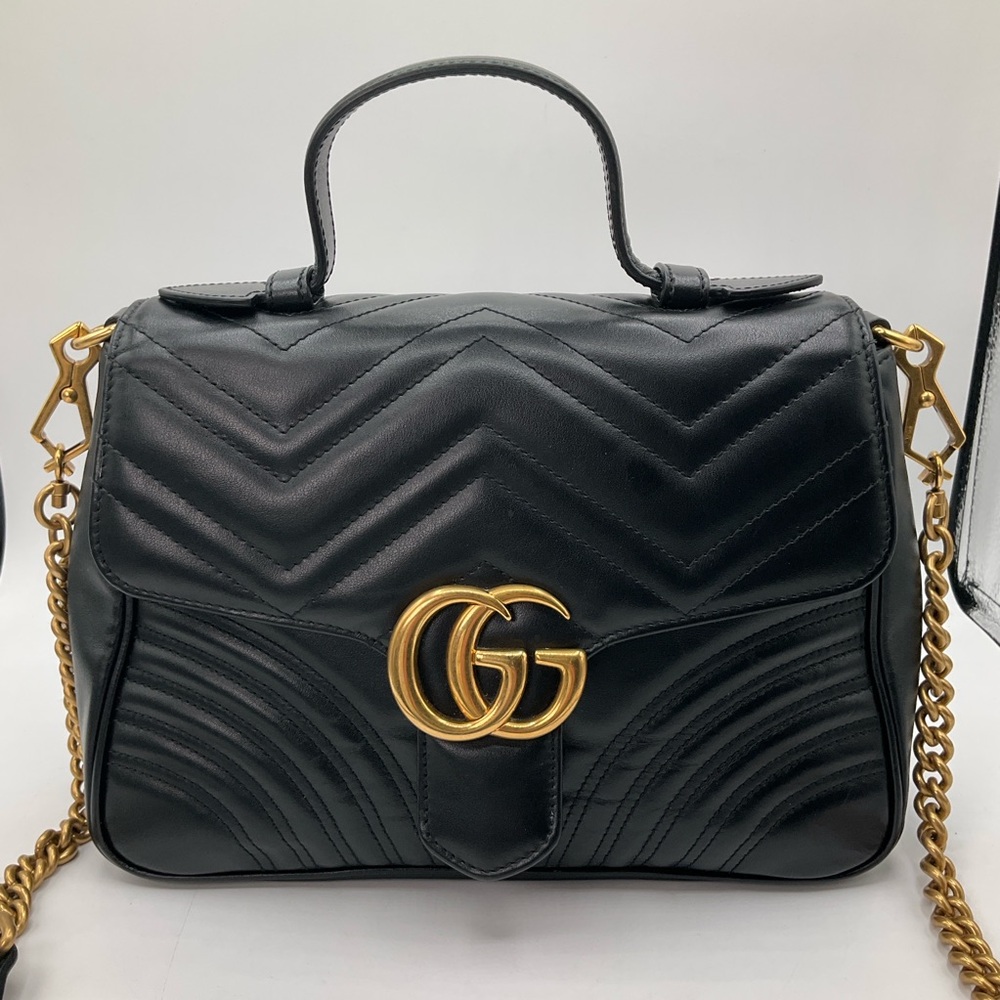 Gucci GG Marmont Matelasse Small Top Handle Black Leather Bag Purse - Picture 4 of 16